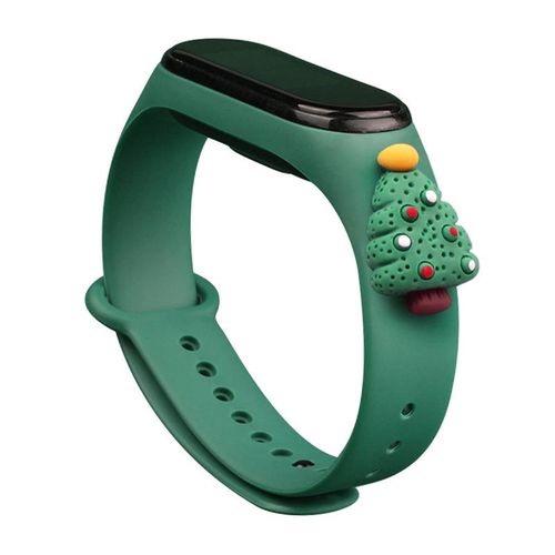 Strap Xmas for Xiaomi Mi Band 3 / 4 Christmas Silicone Strap Bracelet with Christmas Tree - Dark Green, Hurtel 5907769331015