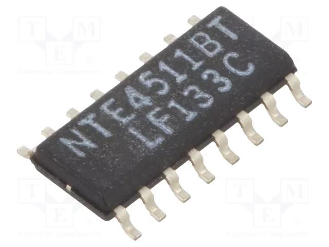 IC: digital; 4bit,BCD to 7-segment,decoder,driver,latch; Ch: 1 NTE Electronics NTE4511BT