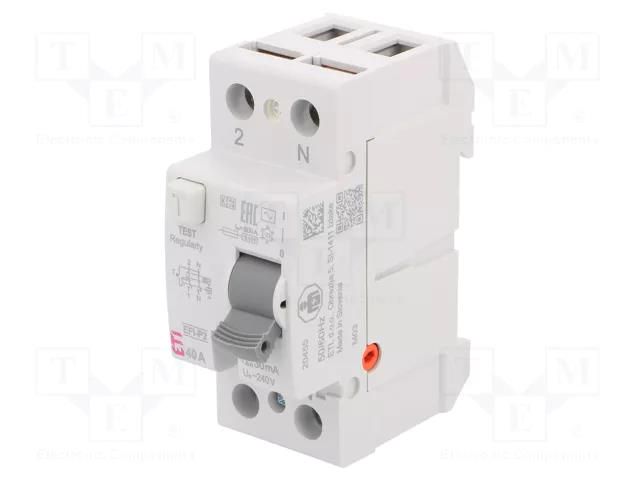 RCD breaker; Inom: 40A; Ires: 30mA; Poles: 2; 230V,400V; IP20; EFI ETI POLAM 002061212