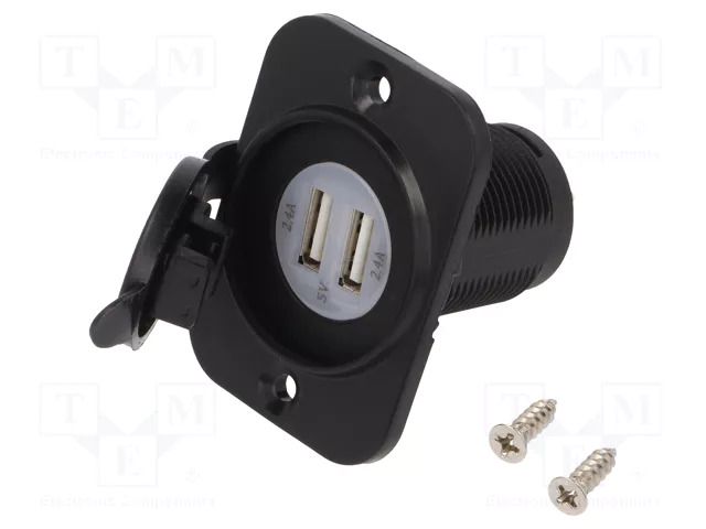 USB power supply; USB A socket x2; Sup.volt: 12÷24VDC; 5V/2.4A SCI A13-194B2PS-BB3