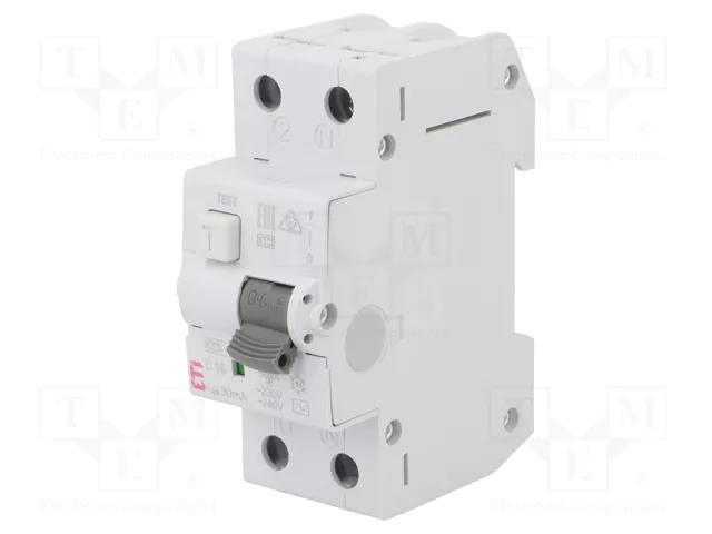 RCBO breaker; Inom: 16A; Ires: 30mA; Poles: 2; 230/400VAC; IP20; KZS ETI POLAM 002173124