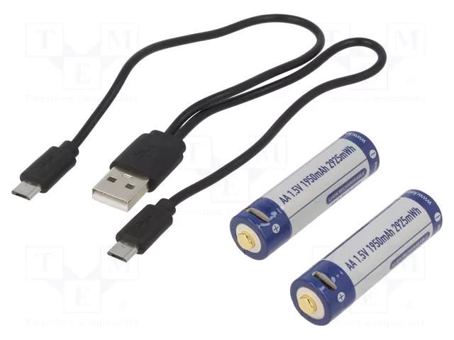 Re-battery: Li-Ion; AA; 1.5V; 1950mAh; Ø14.2x50.2mm; Kit: USB cable KEEPPOWER KP-ICR14500-195PCM