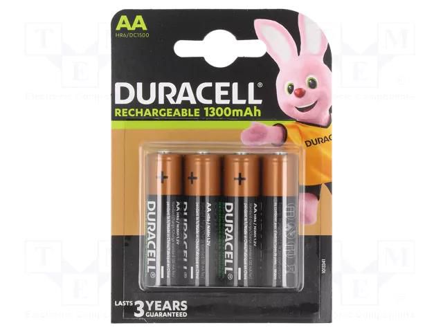 Re-battery: Ni-MH; AA; 1.2V; 1300mAh; blister; 4pcs. DURACELL ACCU-R6-1300/DR-B4