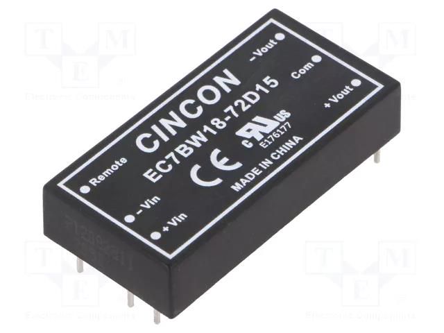 Converter: DC/DC; 20W; Uin: 8.5÷160VDC; Uout: 15VDC; Uout2: -15VDC CINCON EC7BW18-72D15