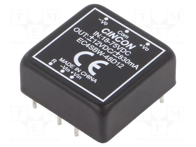 Converter: DC/DC; 20W; Uin: 18÷75VDC; Uout: 12VDC; Uout2: -12VDC CINCON EC4SBW-48D12