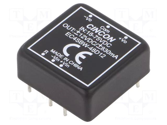 Converter: DC/DC; 20W; Uin: 18÷75VDC; Uout: 12VDC; Uout2: -12VDC CINCON EC4SBW-48D12