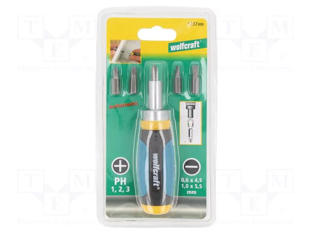 With ratchet; Phillips,slot; 5pcs; Screwdriver: universal-set WOLFCRAFT WF1237000