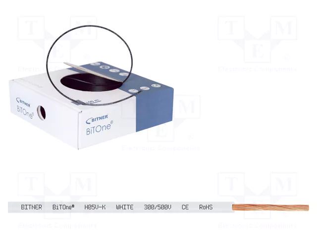 Wire; BiTOne,H05V-K; stranded; Cu; 0.75mm2; PVC; white; 300V,500V BITNER BITNER-IG2051.10