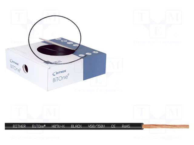 Wire; BiTOne,H07V-K; stranded; Cu; 6mm2; PVC; black; 450V,750V; 100m BITNER BITNER-IG2003.03