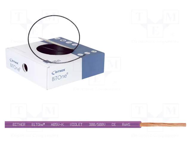 Wire; BiTOne,H05V-K; stranded; Cu; 0.5mm2; PVC; violet; 300V,500V BITNER BITNER-IG2050.08