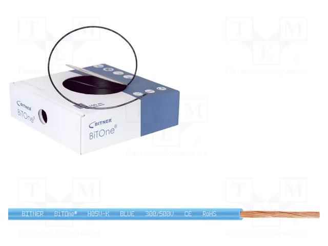 Wire; BiTOne,H05V-K; stranded; Cu; 0.5mm2; PVC; blue; 300V,500V BITNER BITNER-IG2050.06