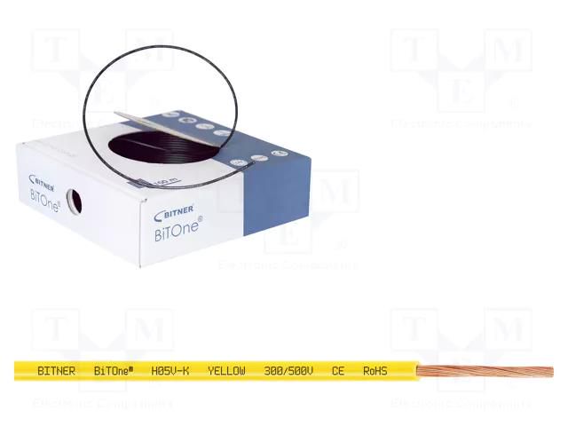 Wire; BiTOne,H05V-K; stranded; Cu; 1mm2; PVC; yellow; 300V,500V BITNER BITNER-IG2052.11