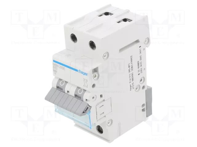 Circuit breaker; 230/400VAC; Inom: 10A; Poles: 2; Charact: B; 6kA HAGER MBN210E