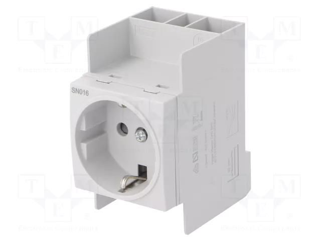 F-type socket (Schuko); 230VAC; 16A; for DIN rail mounting HAGER SN016
