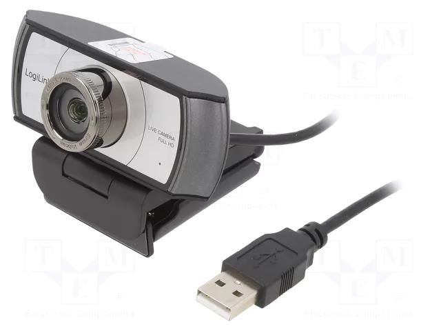 Webcam; black,silver; USB; Features: Full HD 1080p,PnP; 1.6m; clip LOGILINK UA0377