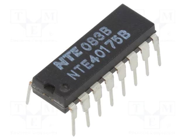 IC: digital; D flip-flop; Ch: 4; IN: 1; CMOS; THT; DIP16; 120uA; OUT: 2 NTE Electronics NTE40175B