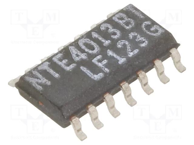 IC: digital; D flip-flop; Ch: 2; IN: 3; CMOS; SMD; SO14; 16uA; OUT: 1 NTE Electronics NTE4013BT