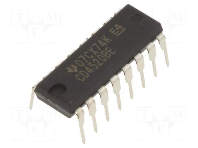 IC: digital; binary up counter; Ch: 2; CMOS; THT; DIP16; 3÷18VDC NTE Electronics NTE4520B