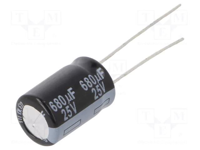 Capacitor: electrolytic; THT; 680uF; 25VDC; Ø10x16mm; Pitch: 5mm PANASONIC EEUFP1E681B