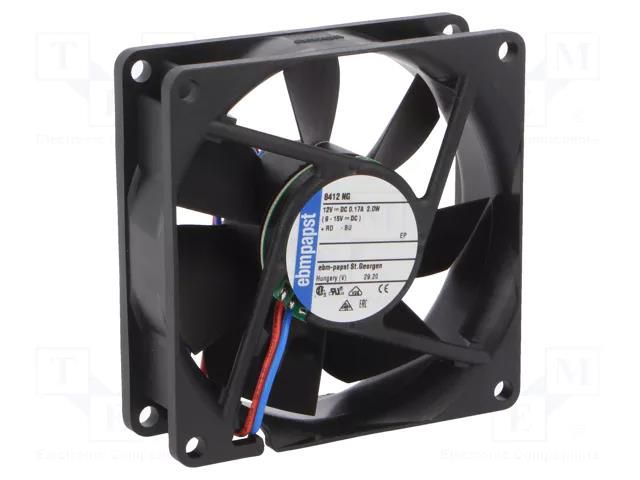 Fan: DC; axial; 12VDC; 80x80x25.4mm; 69m3/h; 32dBA; slide; 3100rpm EBM-PAPST 8412NG