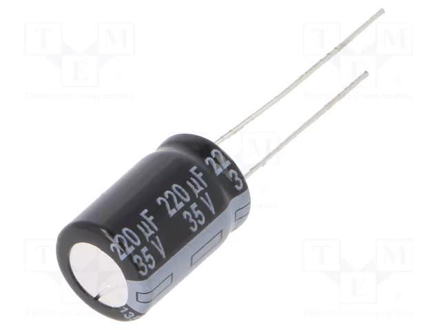 Capacitor: electrolytic; THT; 220uF; 35VDC; Ø10x16mm; Pitch: 5mm PANASONIC EEUTP1V221