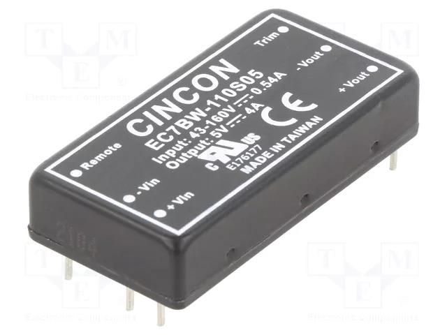 Converter: DC/DC; 20W; Uin: 43÷160VDC; Uout: 5VDC; Iout: 4000mA; THT CINCON EC7BW-110S05