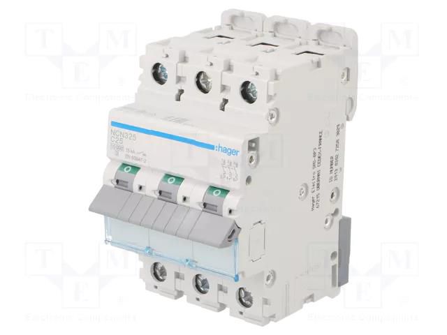Circuit breaker; 230/400VAC; Inom: 25A; Poles: 3; Charact: C; 10kA HAGER NCN325