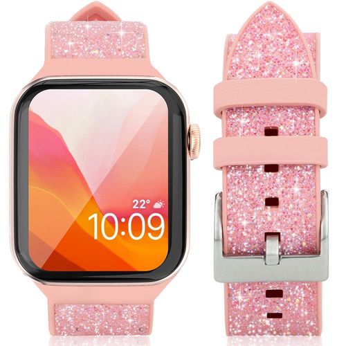 Kingxbar Crystal Fabric Band Strap Watch Bracelet 6 / SE / 5/4/3/2 (40mm / 38mm) Silicone Strap Crystal Band Pink, Kingxbar 6959003518170