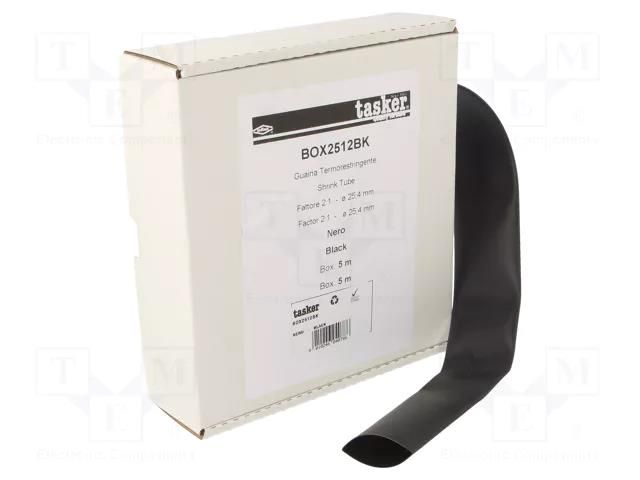 Heat shrink sleeve; glueless; 2: 1; 25.4mm; L: 5m; black TASKER BOX2512BK