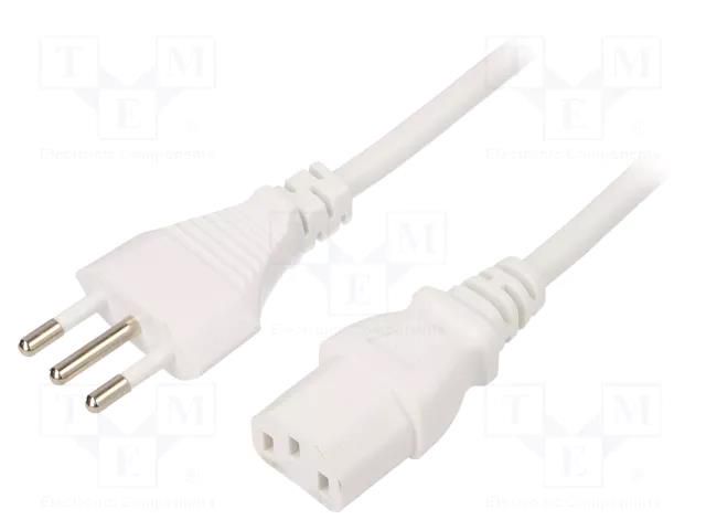 Cable; 3x1mm2; CEI 23-50 (L) plug,IEC C13 female; PVC; 3m; white LIAN DUNG SN319-3/10/3WH