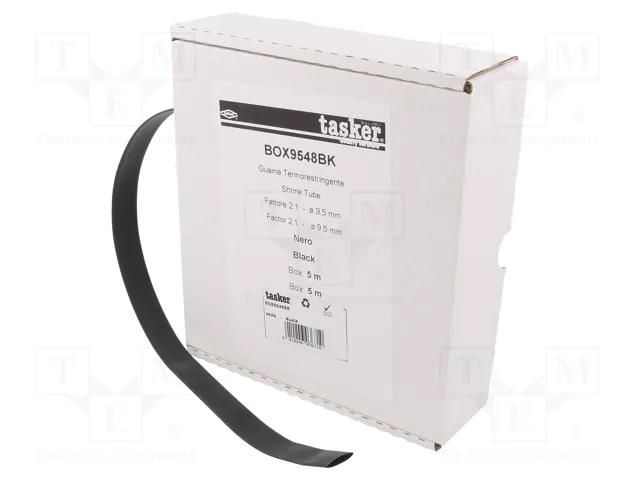 Heat shrink sleeve; glueless; 2: 1; 9.5mm; L: 5m; black; polyolefine TASKER BOX9548BK