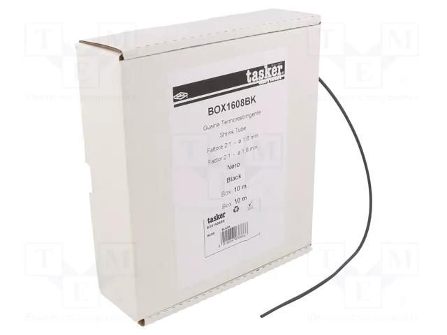 Heat shrink sleeve; glueless; 2: 1; 1.6mm; L: 10m; black TASKER BOX1608BK