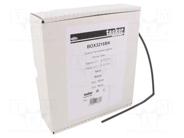 Heat shrink sleeve; glueless; 2: 1; 3.2mm; L: 10m; black TASKER BOX3216BK