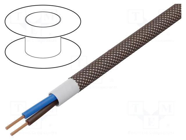 Wire; YTLY; 2x0.5mm2; round; stranded; Cu; textile; dark brown; 150V ESPE OP-DC-2X0.50-DBR