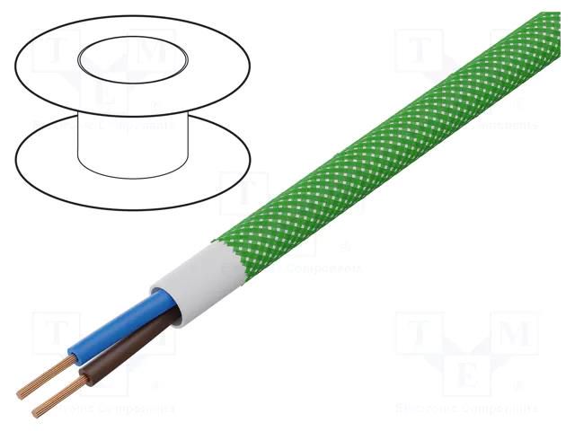 Wire; YTLY; 2x0.5mm2; round; stranded; Cu; textile; green; 150V; 50m ESPE OP-DC-2X0.50-GR