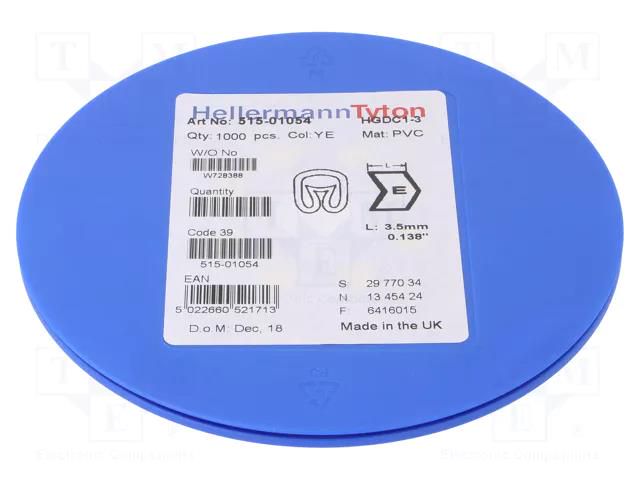 Markers; Marking: E; 1÷3mm; PVC; yellow; -65÷105°C; leaded; HGDC1-3 HELLERMANNTYTON HGDC1-3E-PVC-YE