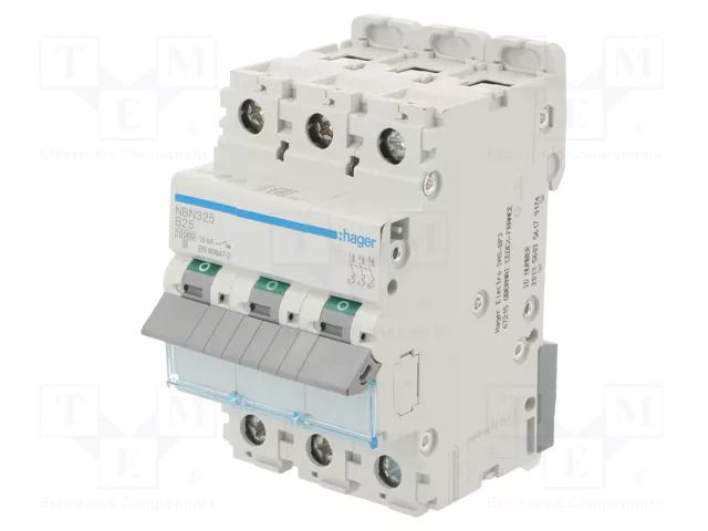 Circuit breaker; 230/400VAC; Inom: 25A; Poles: 3; Charact: B; 10kA HAGER NBN325