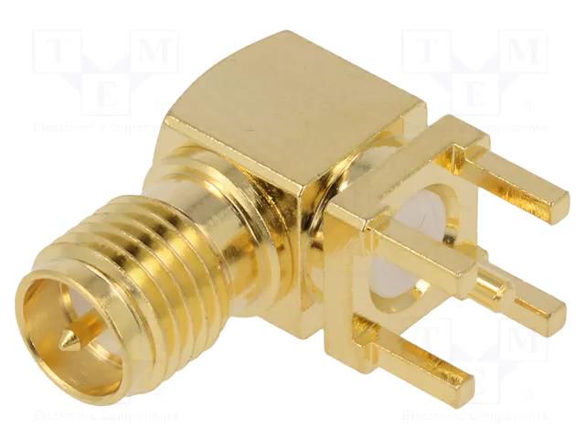Connector: RP-SMA; socket; male; angled 90°; THT; on PCBs; PTFE ADAM TECH RF203NT0050GRP