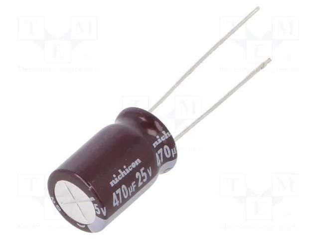 Capacitor: electrolytic; low ESR; THT; 470uF; 25VDC; Ø10x16mm; ±20% NICHICON UPW1E471MPD1TD