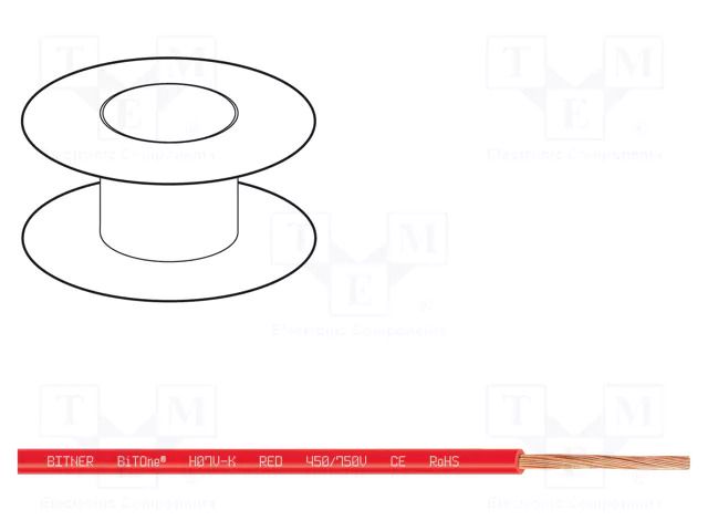 Wire; BiTOne,H07V-K; stranded; Cu; 10mm2; PVC; red; 450V,750V; 100m BITNER BITNER-IG2004.05