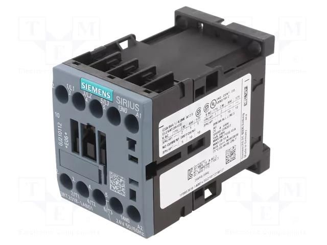 Contactor: 3-pole; NO x3; Auxiliary contacts: NO; 24VAC; 17A; 3RT20 SIEMENS 3RT2018-1AB01