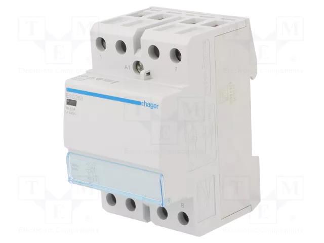 Contactor: 2-pole installation; 63A; 230VAC; NO; ESC; -10÷50°C HAGER ESC263