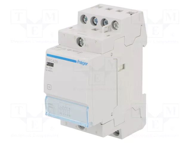 Contactor: 4-pole installation; 25A; 230VAC; NC + NO x3; ESC HAGER ESC428