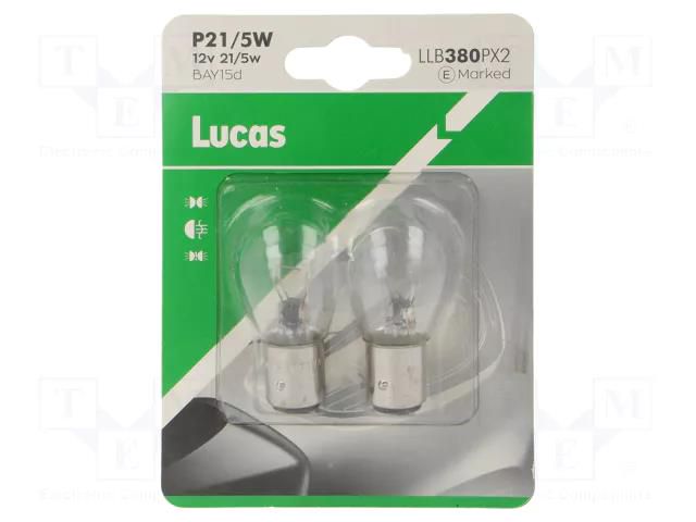 Filament lamp: automotive; BAY15D SBC; transparent; 12V; 21/5W LUCAS LLB380PX2