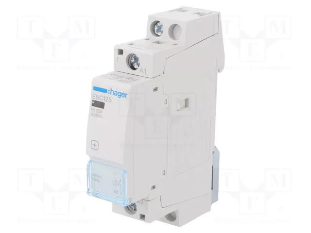 Contactor: 1-pole installation; 25A; 230VAC; NO; ESC; -10÷50°C HAGER ESC125