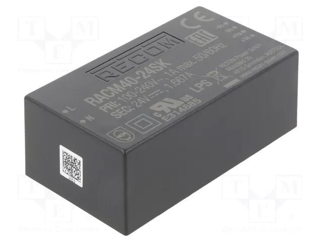 Power supply: switching; open; 40W; 120÷370VDC; 80÷264VAC; OUT: 1 RECOM RACM40-24SK-T