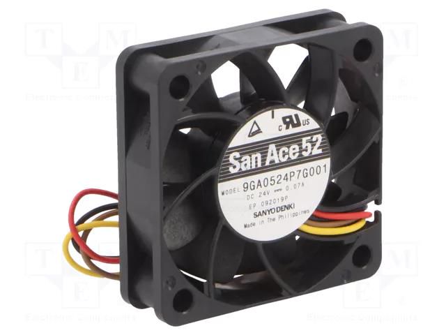 Fan: DC; axial; 24VDC; 52x52x15mm; 30m3/h; 38dBA; ball; 7800rpm SANYO DENKI 9GA0524P7G001