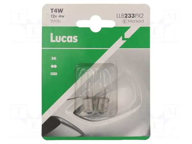 Filament lamp: automotive; BA9S; transparent; 12V; 4W; LLB LUCAS LLB233PX2