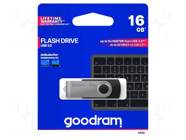 Pendrive; USB 3.0; 16GB; R: 110MB/s; W: 20MB/s; black GOODRAM UTS3-0160K0R11