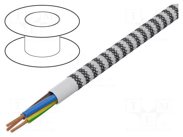 Wire; H03VV-F,OMY; 3G0.75mm2; round; stranded; Cu; PVC; textile ESPE OP-AC-3G0.75-BK/WH